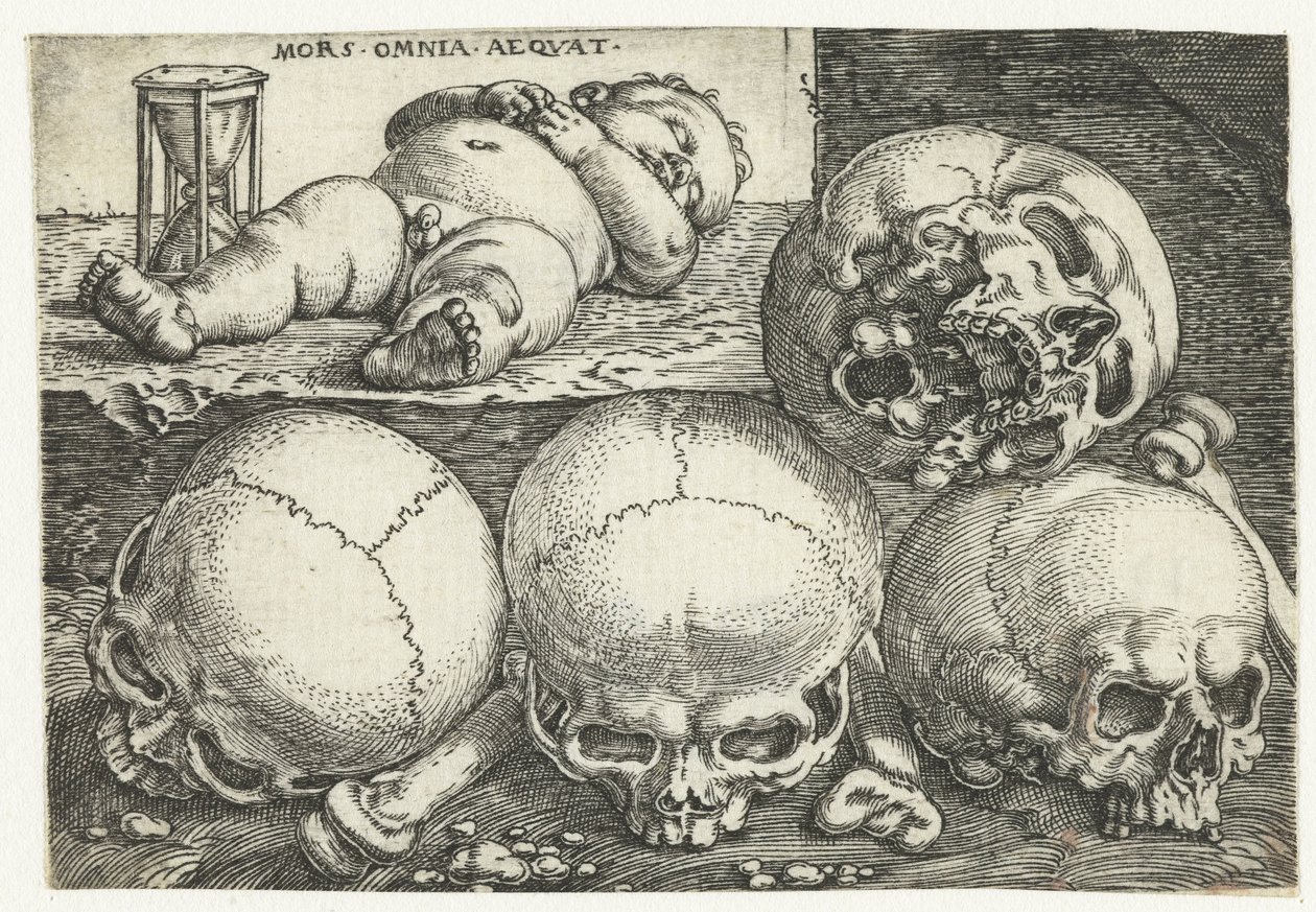 Sleeping Child with Hourglass and Four Skulls (Mors Omnia Aeqvat) by Barthel Beham