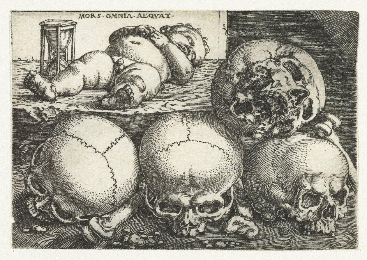 Sleeping Child with Hourglass and Four Skulls by Barthel Beham