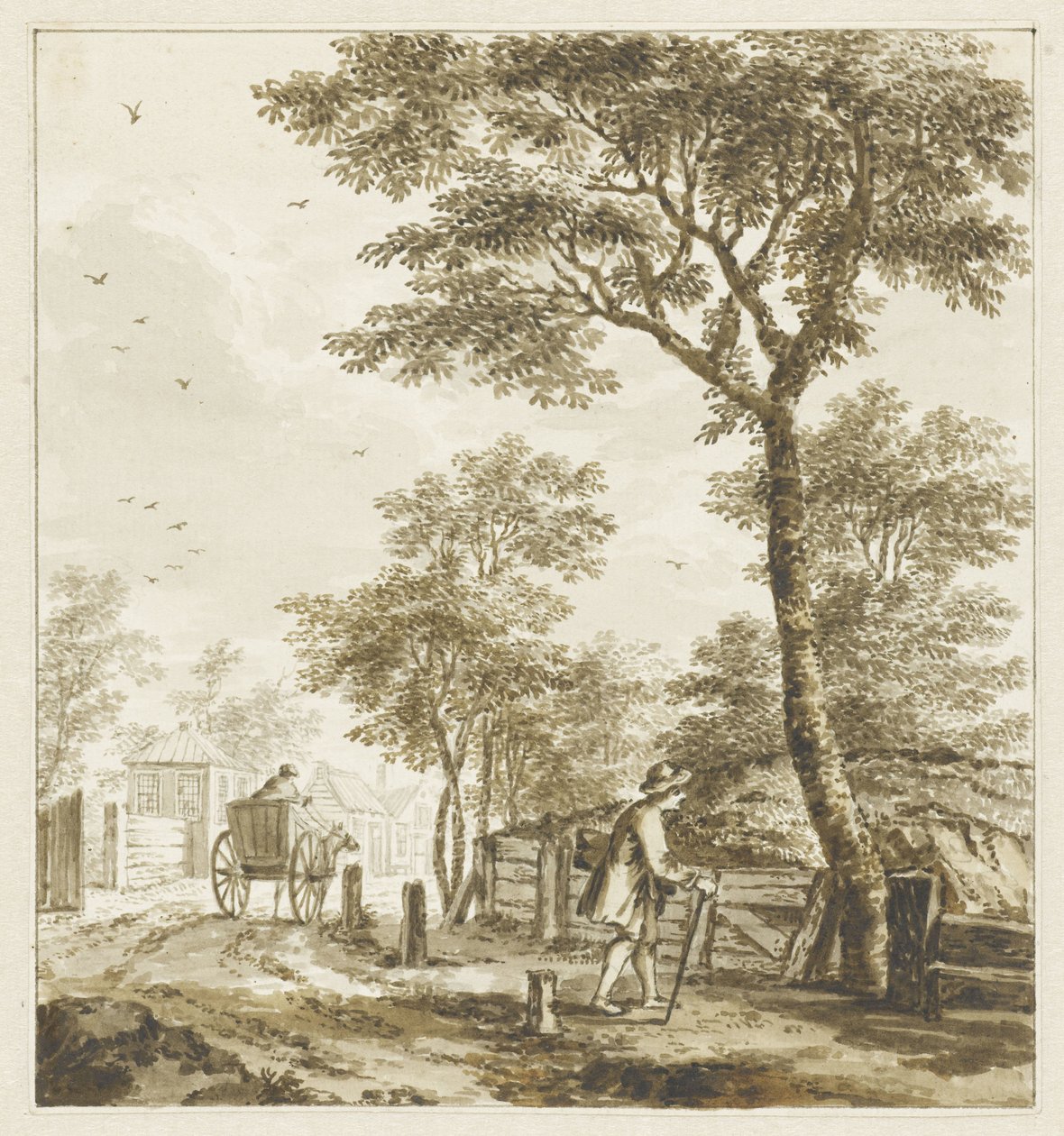 Landscape with Figures and a Horse and Wagon by Bartholomeus Barbiers