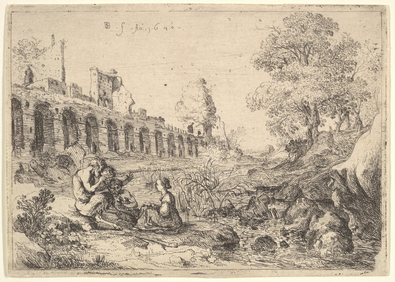 Corsica Seated Before Satyrs on the Bank of a River, from a Pair of Plates for Battista Gu by Bartholomeus Breenbergh