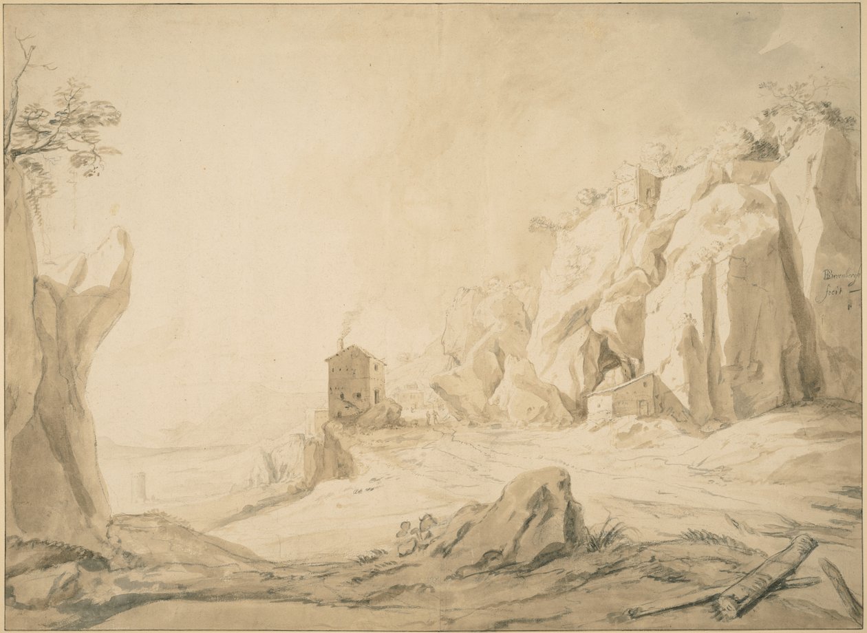 Landscape with a Road below Cliffs near Bracciano by Bartholomeus Breenbergh