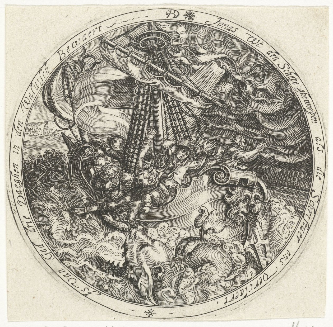 Jonah Thrown Overboard by Sailors by Bartholomeus Willemsz. Dolendo
