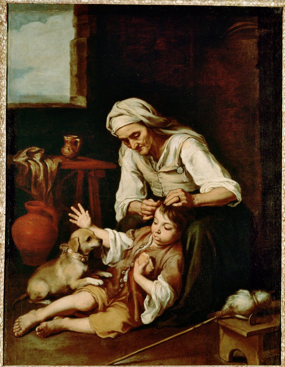 An Old Woman Cleaning a Boy