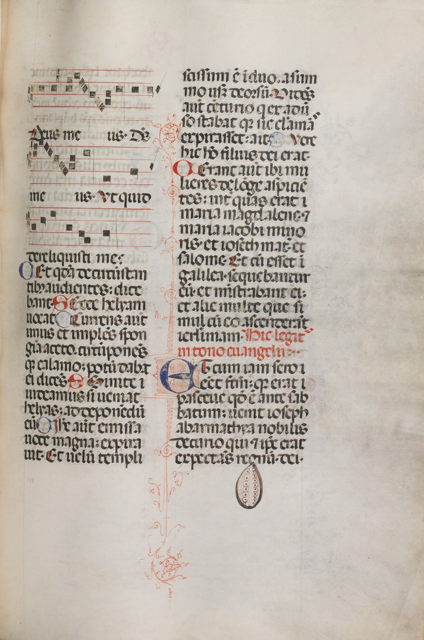 Missale: Fol. 129: contains music for Hely Hely Lama etc. within St. Mattion Passion by Bartolomeo Caporali