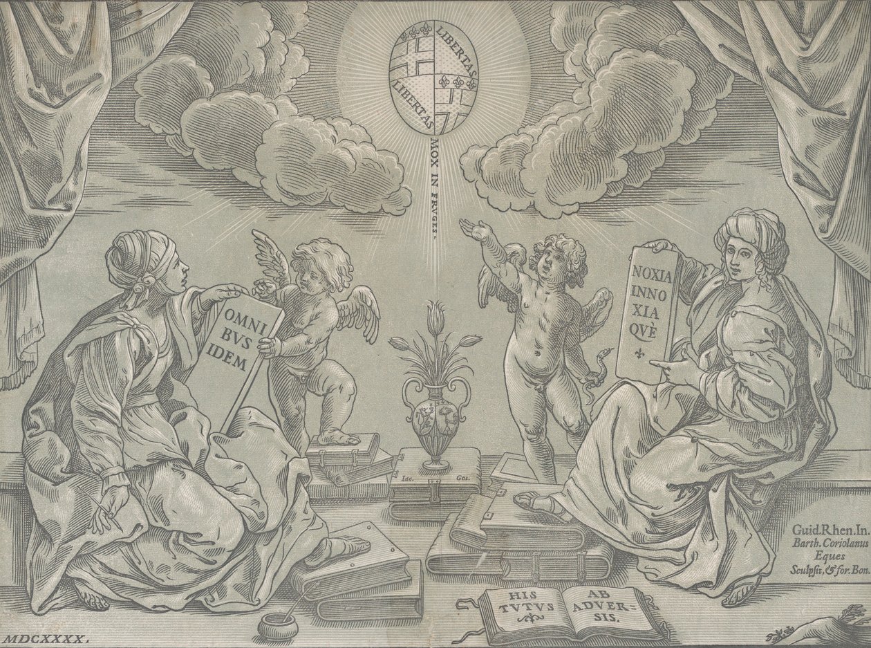 Allegory of a Thesis, Two Women Hold Inscribed Tablets by Bartolomeo Coriolano