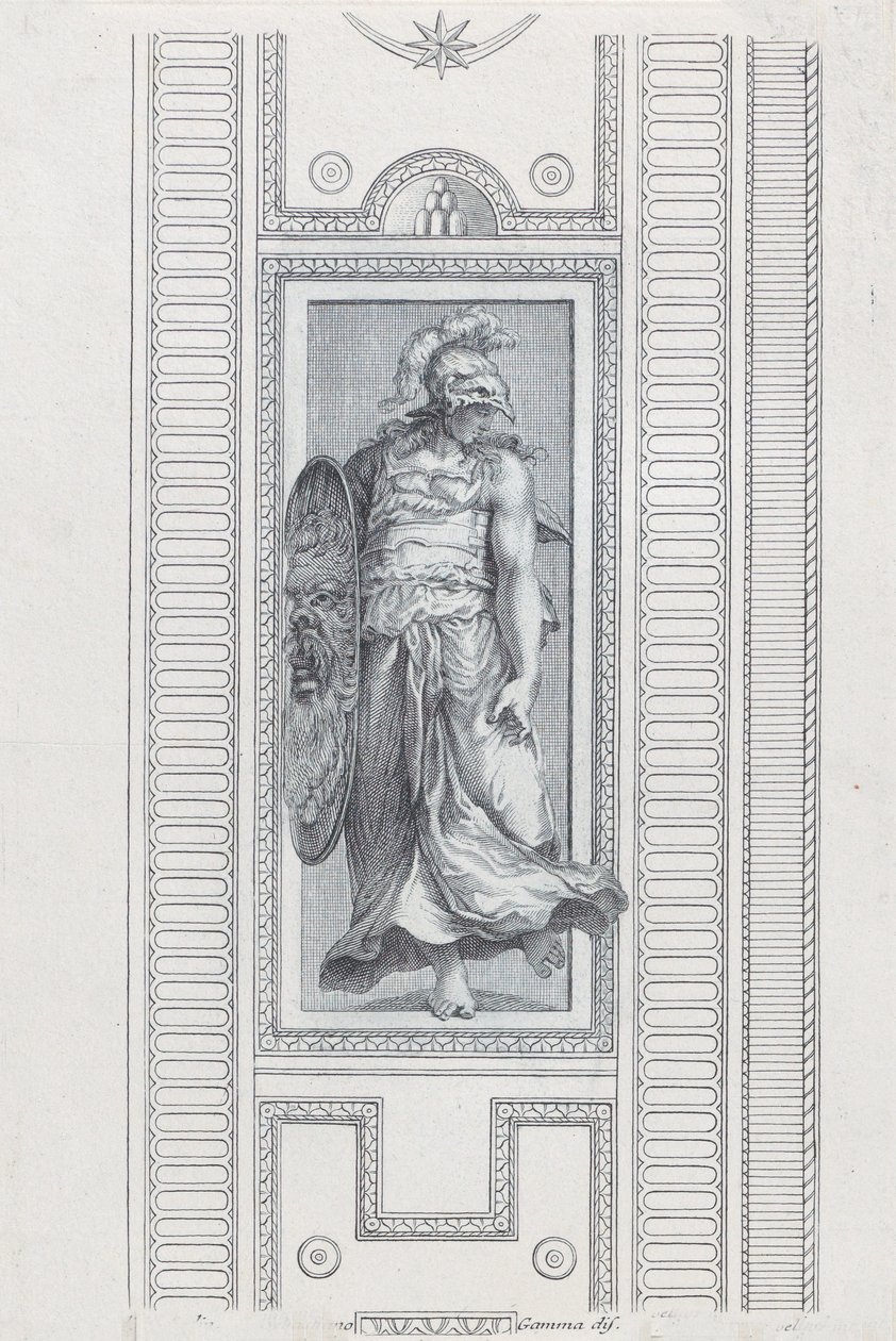 Plate 15: Mythological Figure Wearing a Helmet and Holding a Shield by Bartolomeo Crivellari