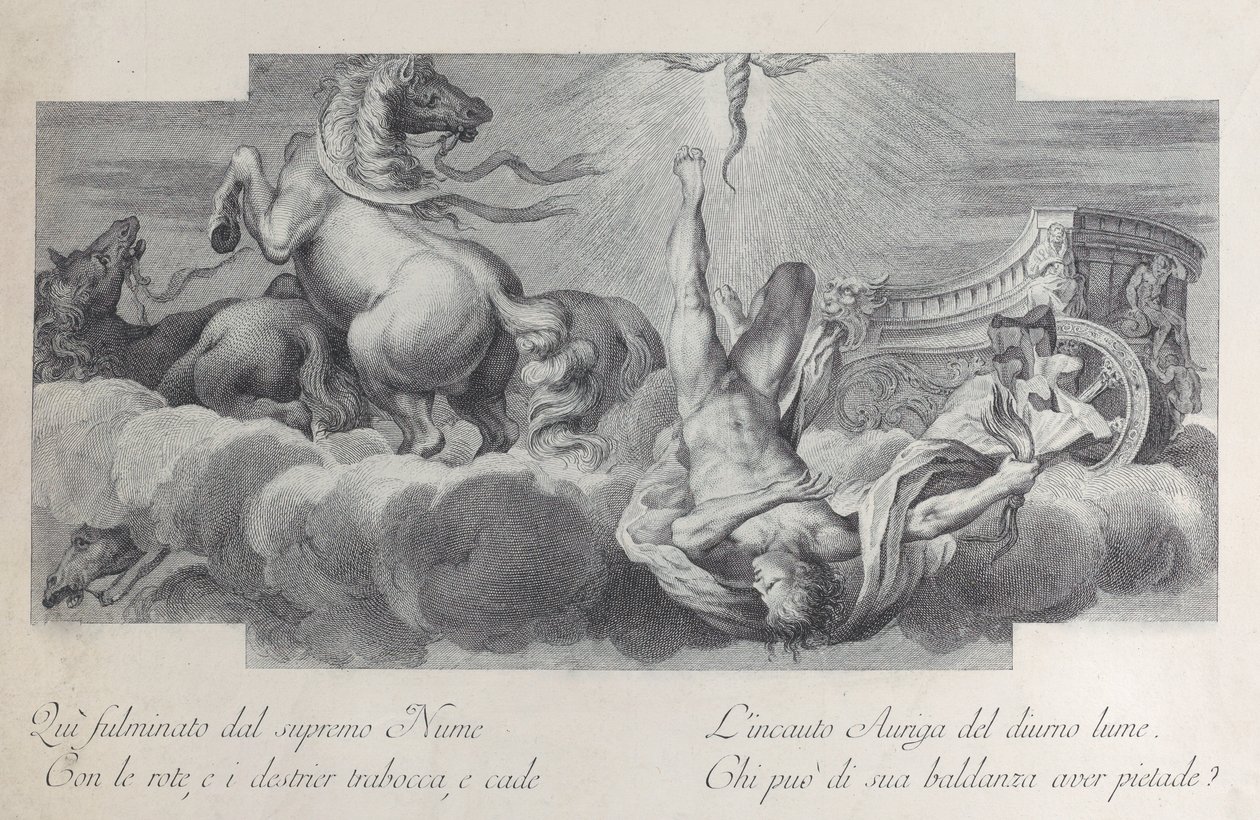 Plate 34: Auriga, the Charioteer, Falls from the Chariot at Center, with Three Horses by Bartolomeo Crivellari