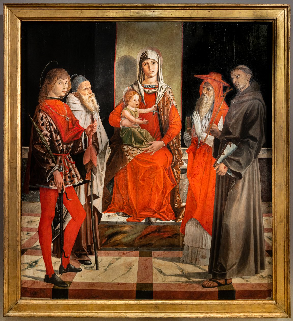 Enthroned Madonna with Infant Jesus among Saints Ansanus, Anthony the Great, Jerome and Francis by Bartolomeo Montagna