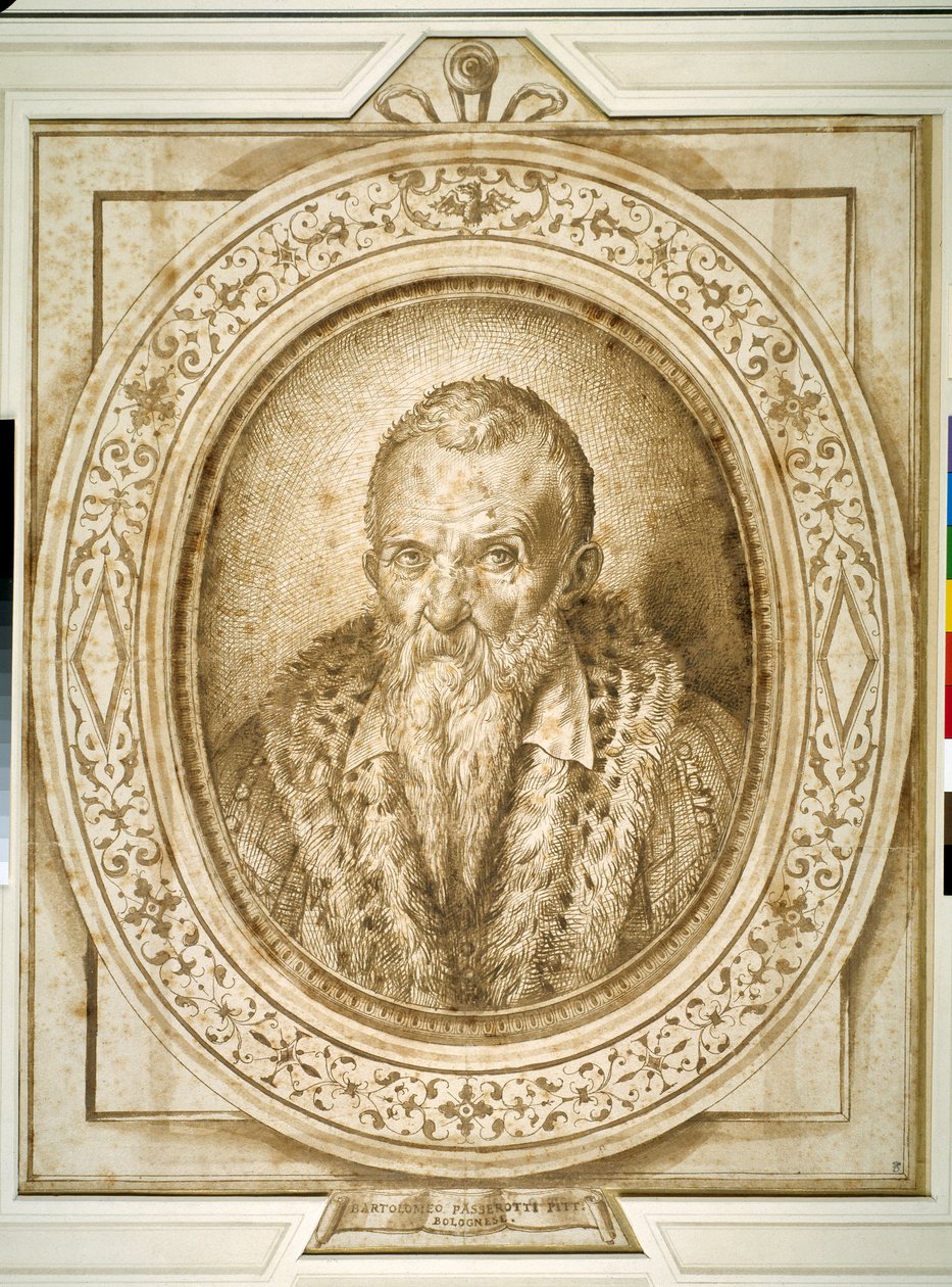Self portrait in old age, with simulated enframement by Bartolomeo Passarotti