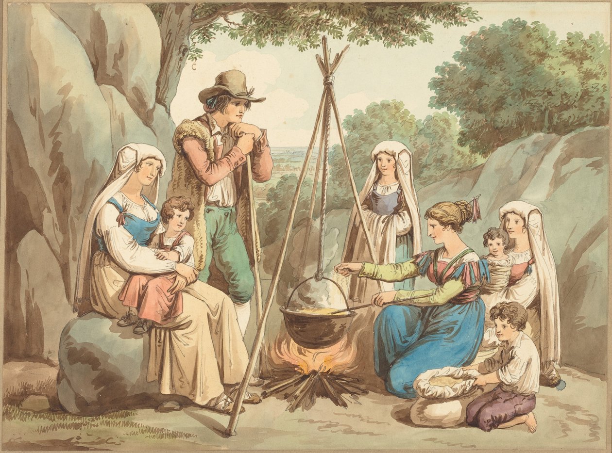 A Peasant Family Cooking over a Campfire by Bartolomeo Pinelli
