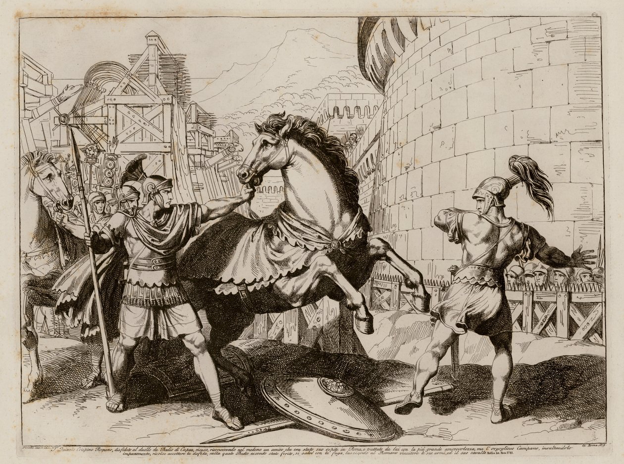 Badius of Capua flees after a battle with Titus Quinctius Crispinus Sulpicianus by Bartolomeo Pinelli