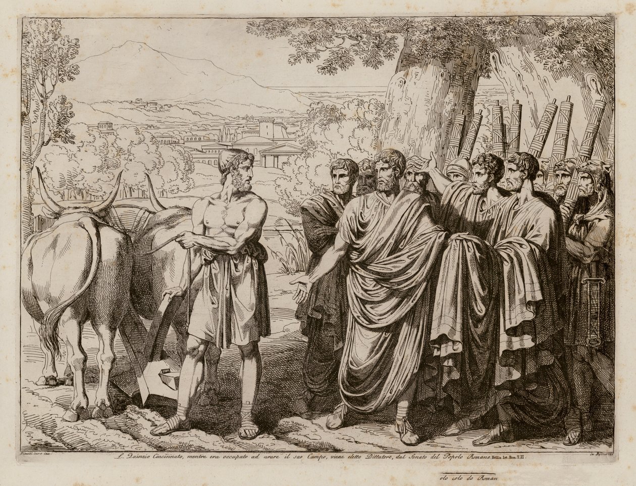 Cincinnatus recalled from his fields to become dictator of Rome, 458 BC by Bartolomeo Pinelli