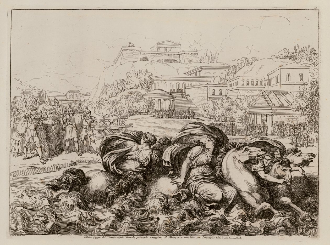 Cloelia crossing the Tiber after escaping the camp of the Etruscans by Bartolomeo Pinelli