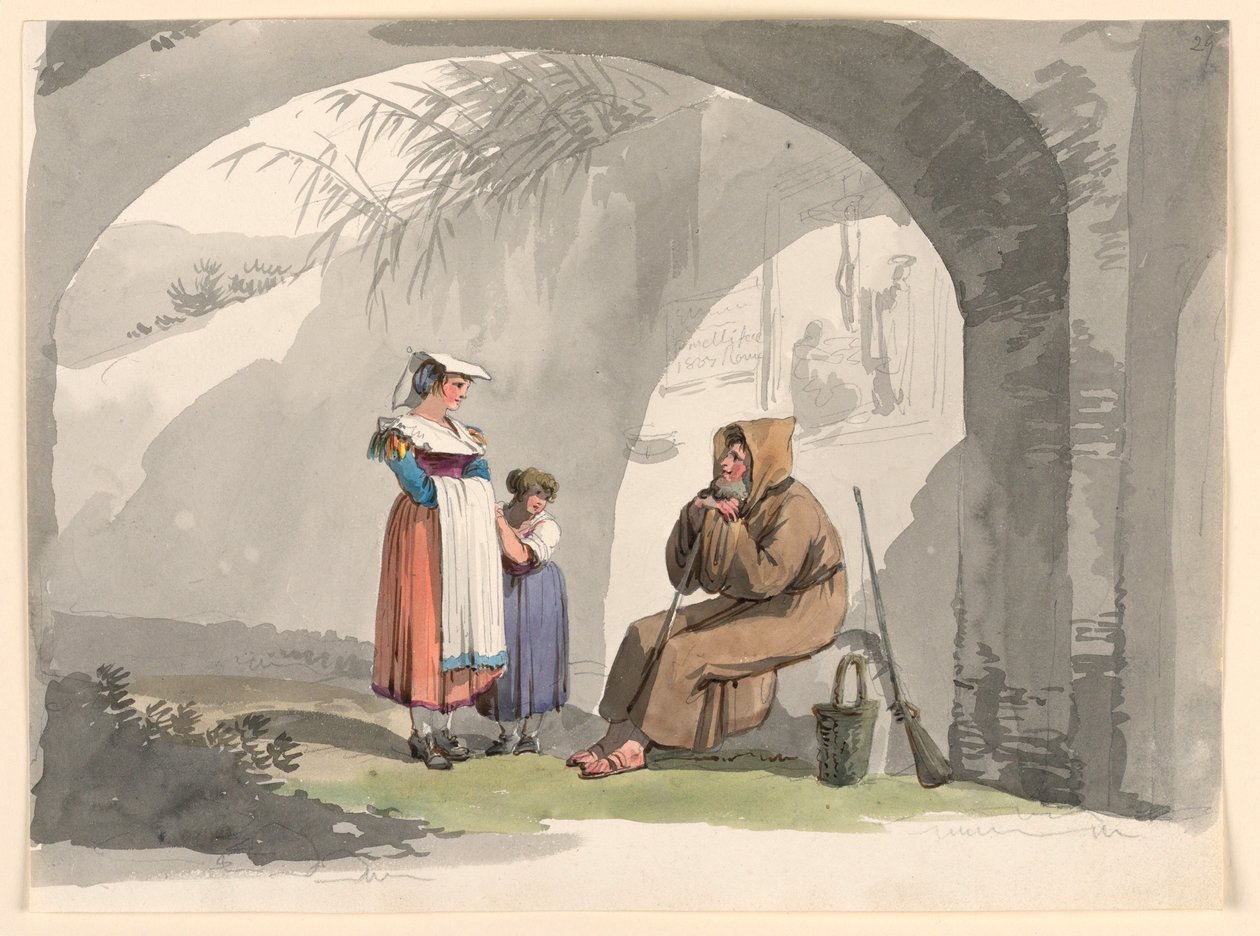 Two Girls from Frascati Visit a Hermit, 1807 by Bartolomeo Pinelli