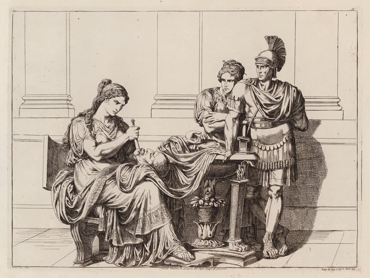 Fulvia Stabbing the Tongue of the Severed Head of Cicero, 43 BC by Bartolomeo Pinelli