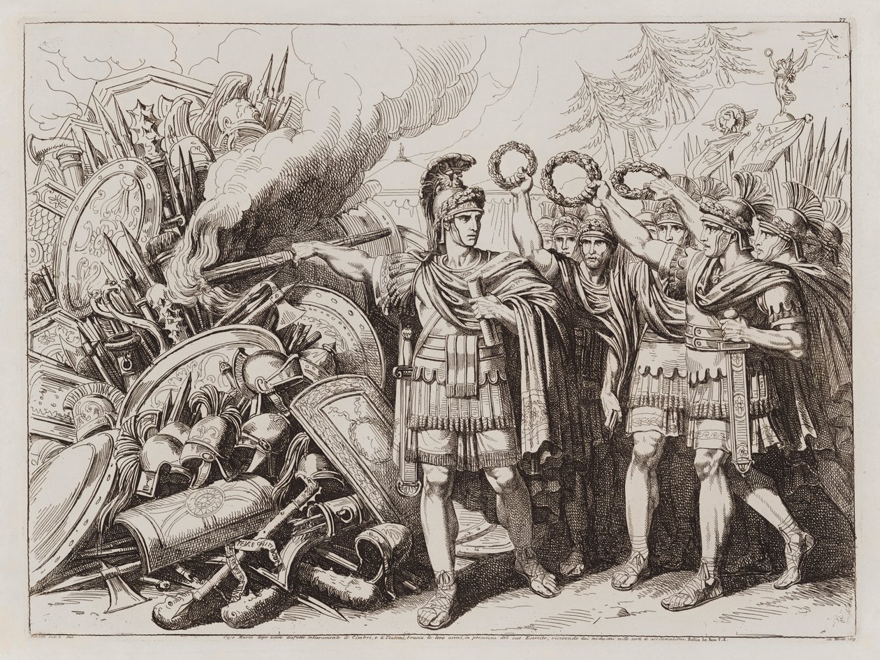 Gaius Marius burning the arms of the Cimbri and Teutones by Bartolomeo Pinelli