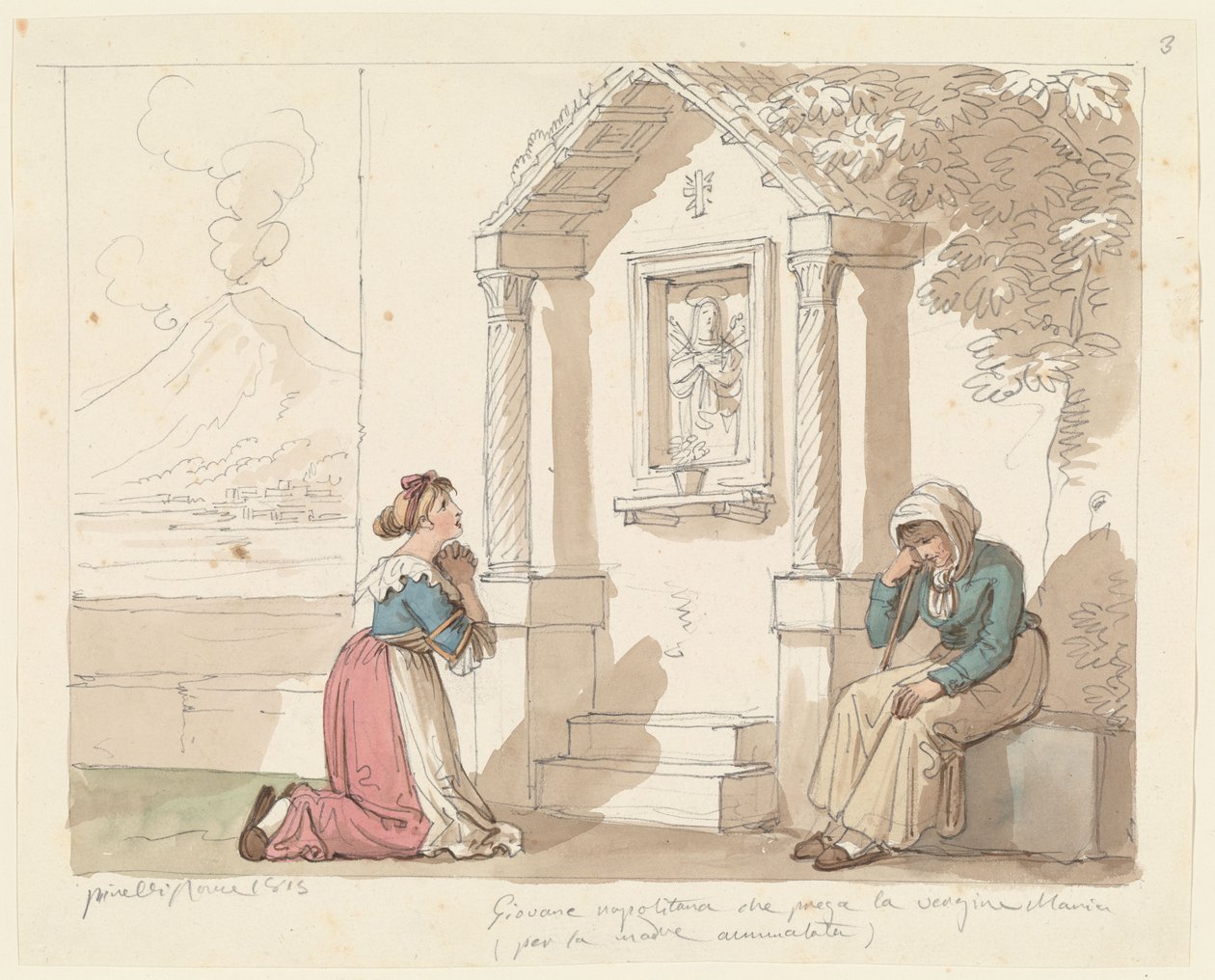 Neapolitan Woman Praying to the Virgin for Her Sick Mother, Illustration for Roman Costumes and Customs by Bartolomeo Pinelli