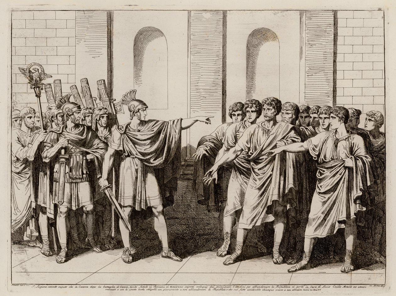 Scipio Africanus forcing the leaders of Rome not to abandon the Republic after the Battle of Cannae, 216 BC by Bartolomeo Pinelli