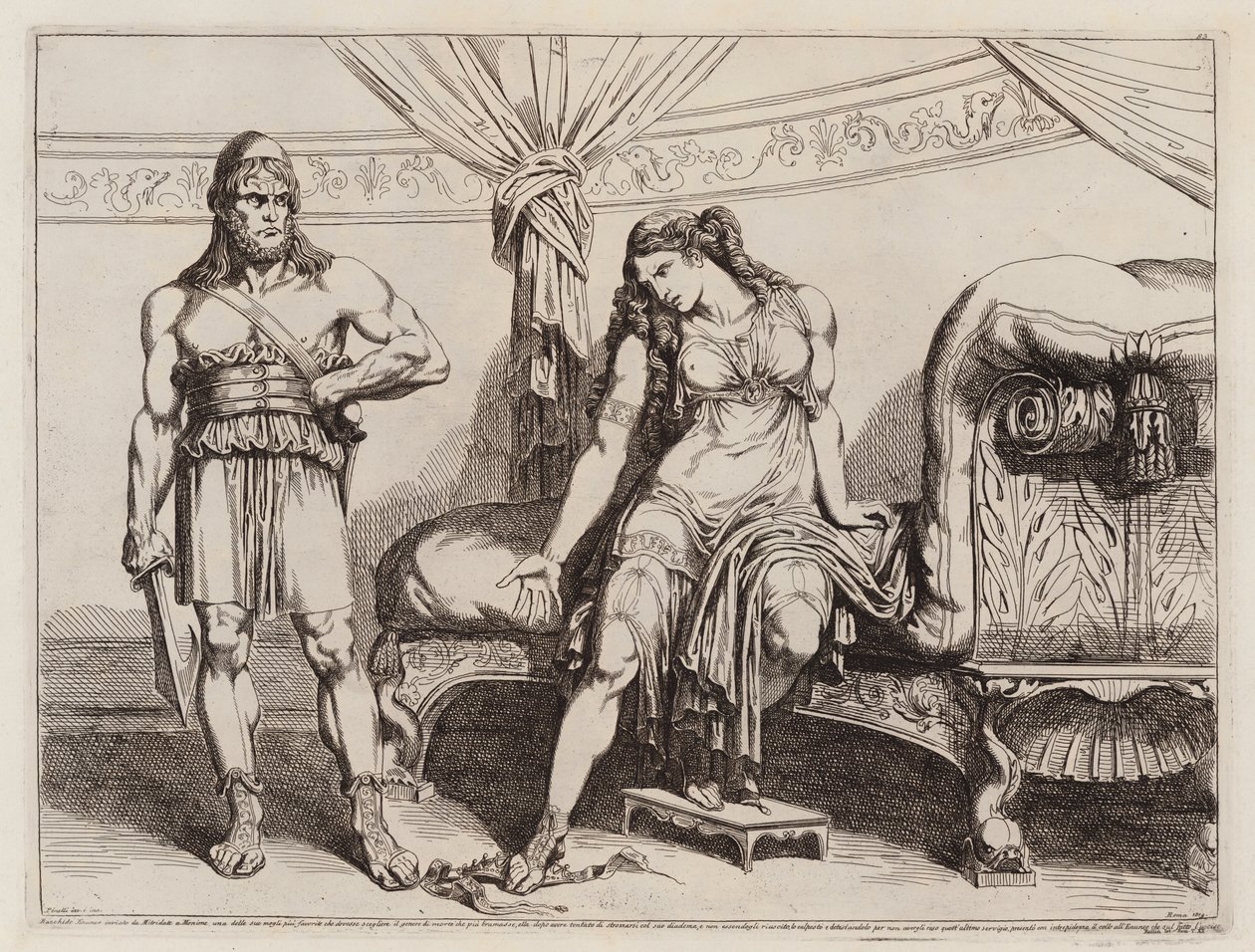 The eunuch Bacchides sent by Mithridates VI of Pontus to his wife Monime by Bartolomeo Pinelli
