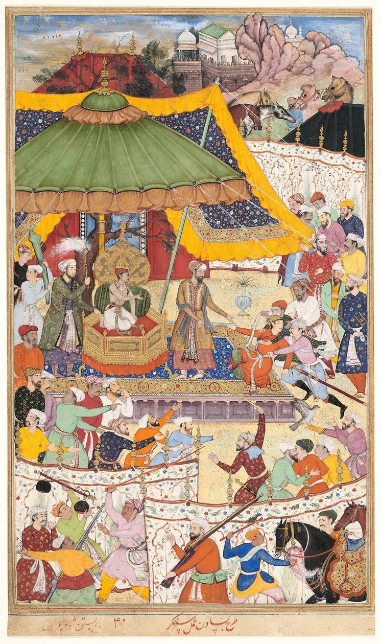 The Young Emperor Akbar Arrests the Insolent Shah Abul-Maali, page from a manuscript of the Akbarnama, c.1590-95 by Basawan Basawan