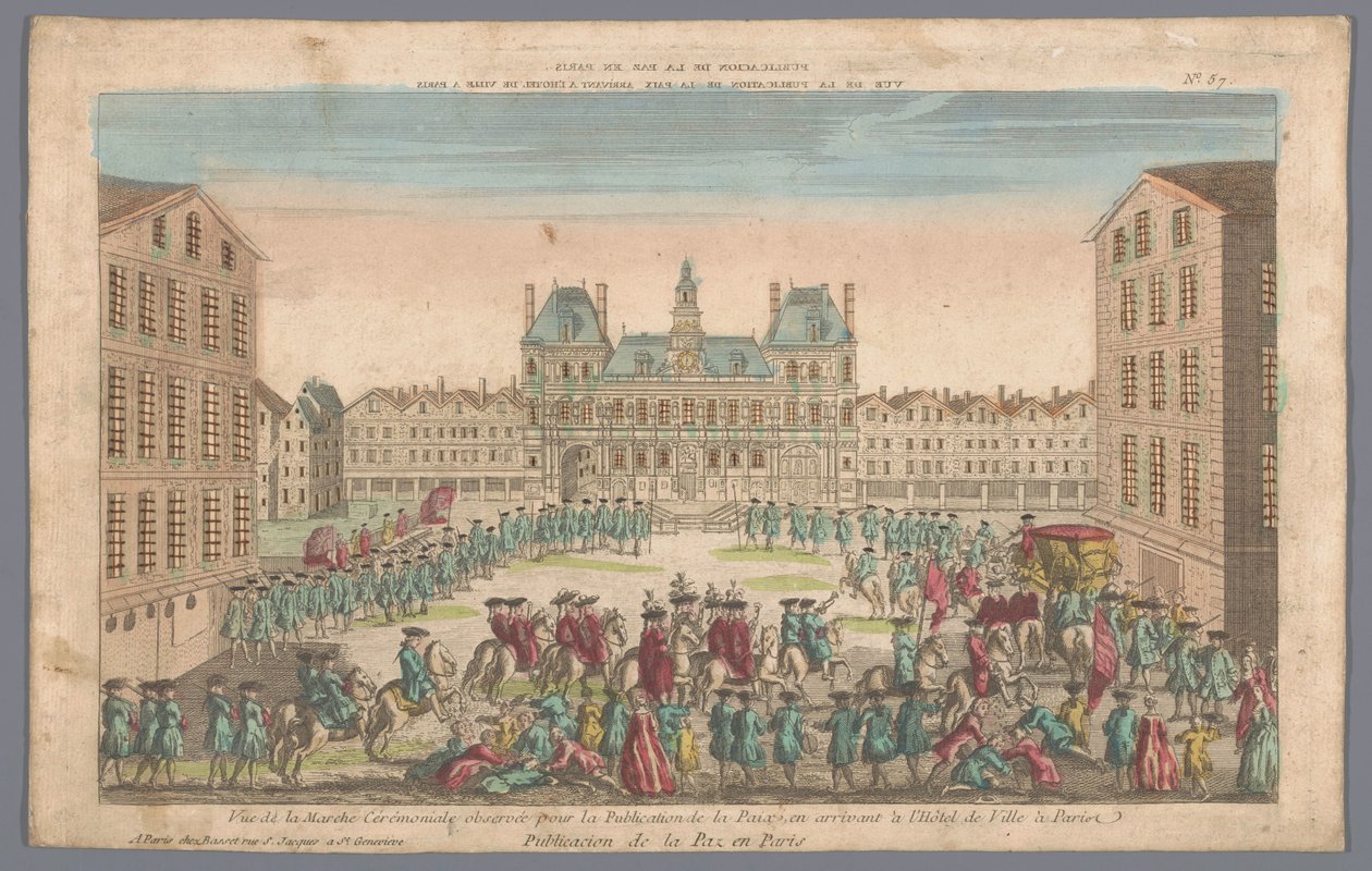 View of the Town Hall in Paris with a Procession Announcing Peace (Publicacion de la Paz en Paris) by Basset