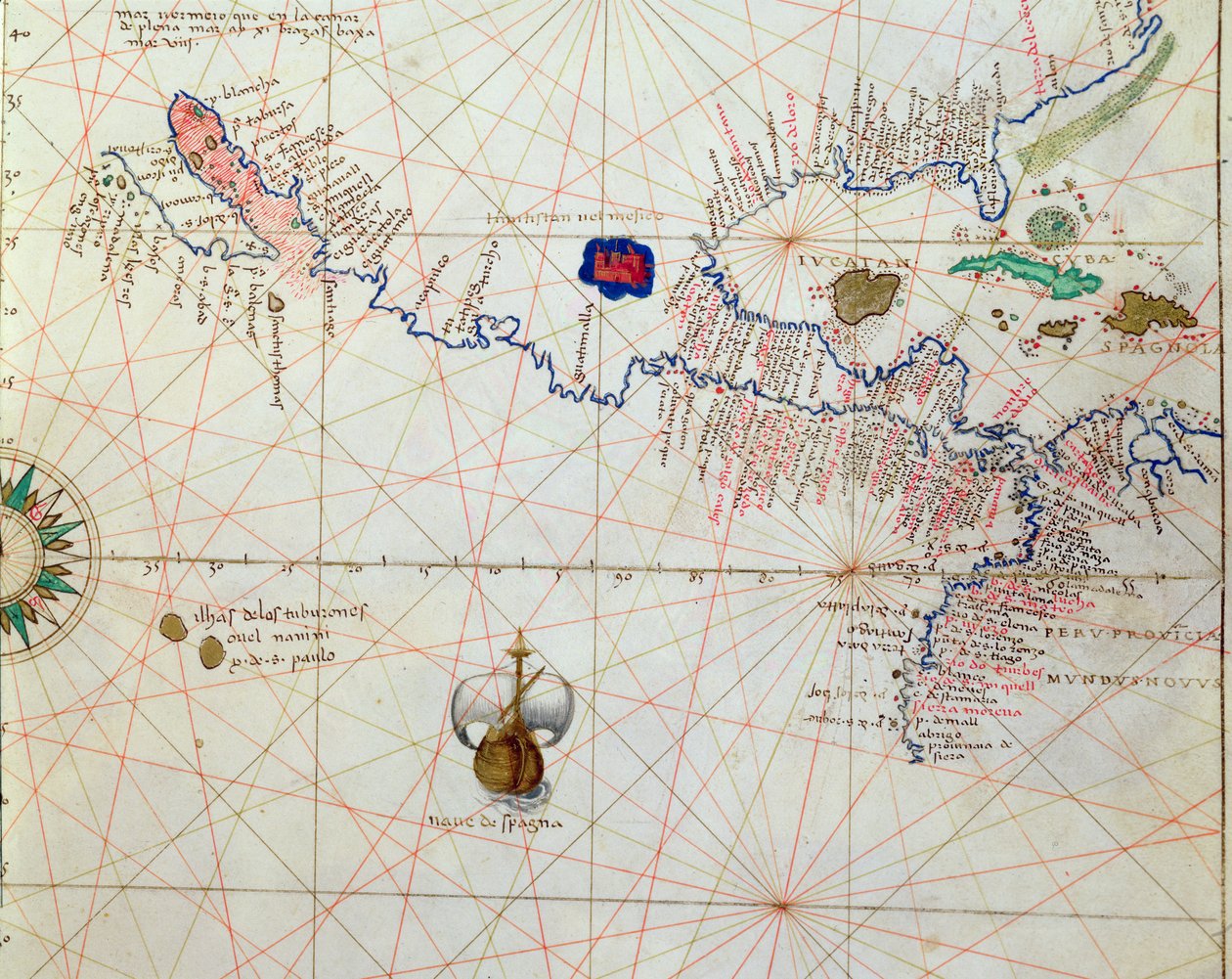 Central America, from an Atlas of the World in 33 Maps (detail) by Battista Agnese
