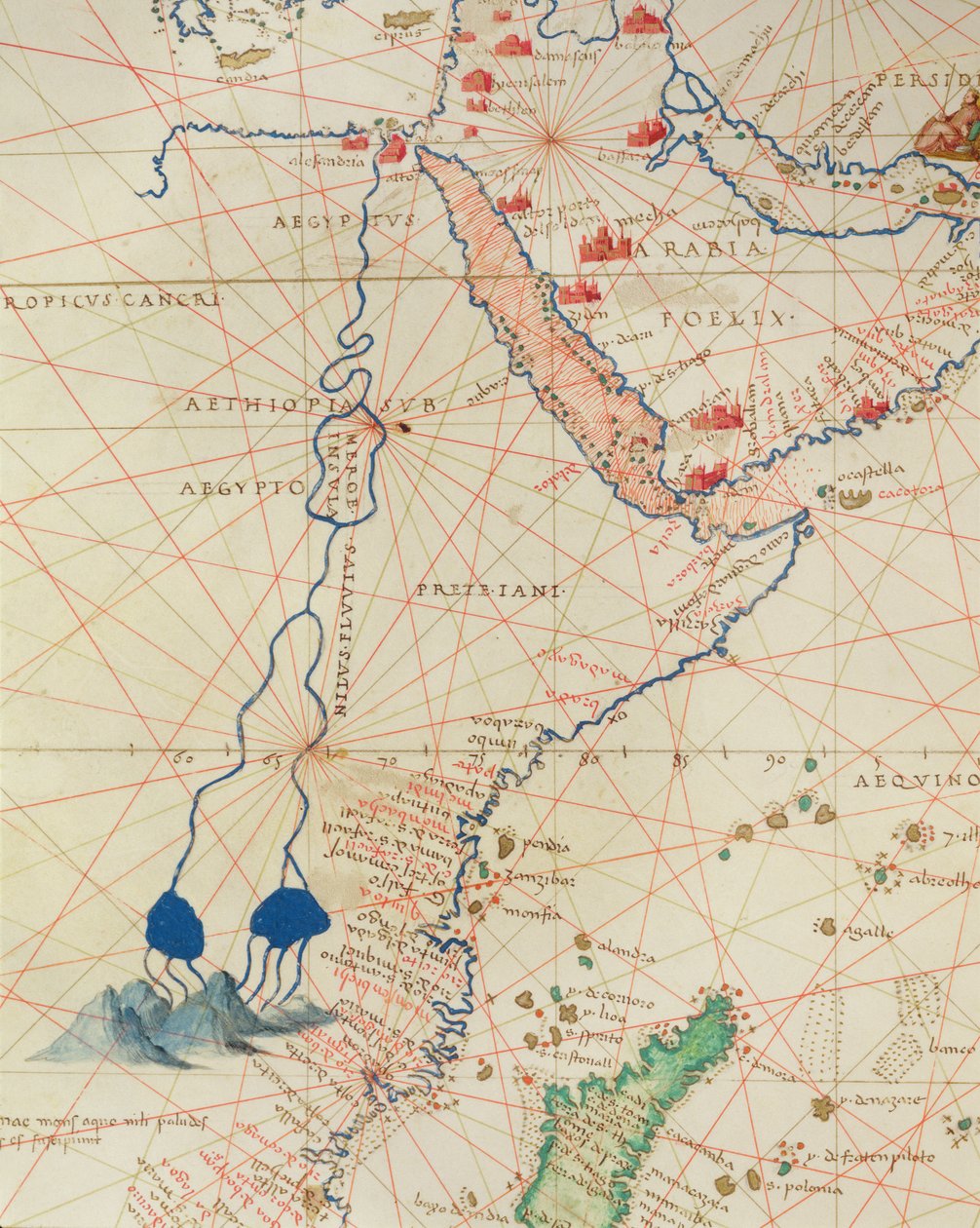 Part of Africa, from an Atlas of the World in 33 Maps, Venice, 1st September 1553 (detail) by Battista Agnese