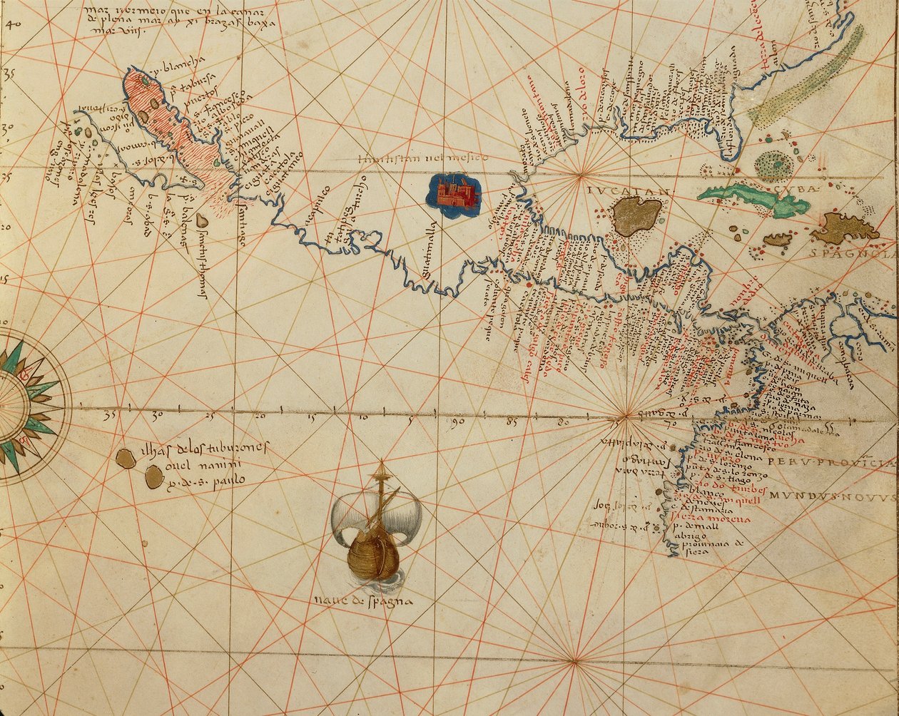 Africa, Europe and part of Americas: Central America, from Atlas of the World in thirty-three Maps by Battista Agnese