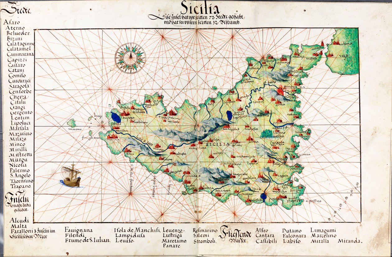 Chart of Sicily by Battista Agnese