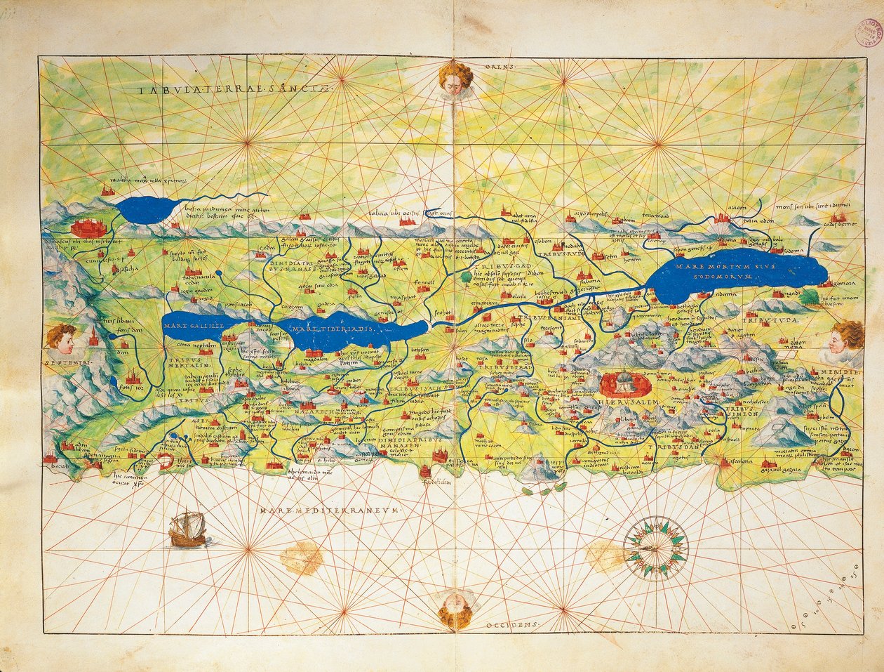 Holy Land, Israel and Palestine, from Atlas of the World in Thirty-Three Maps, by Battista Agnese by Battista Agnese