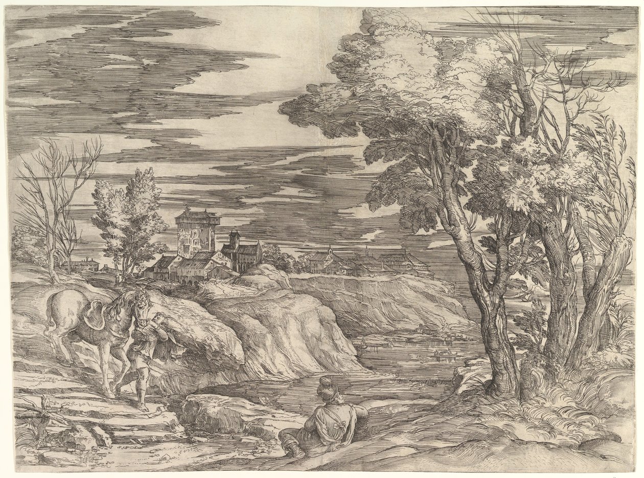Landscape with a Horseman and His Groom by Battista Franco Veneziano