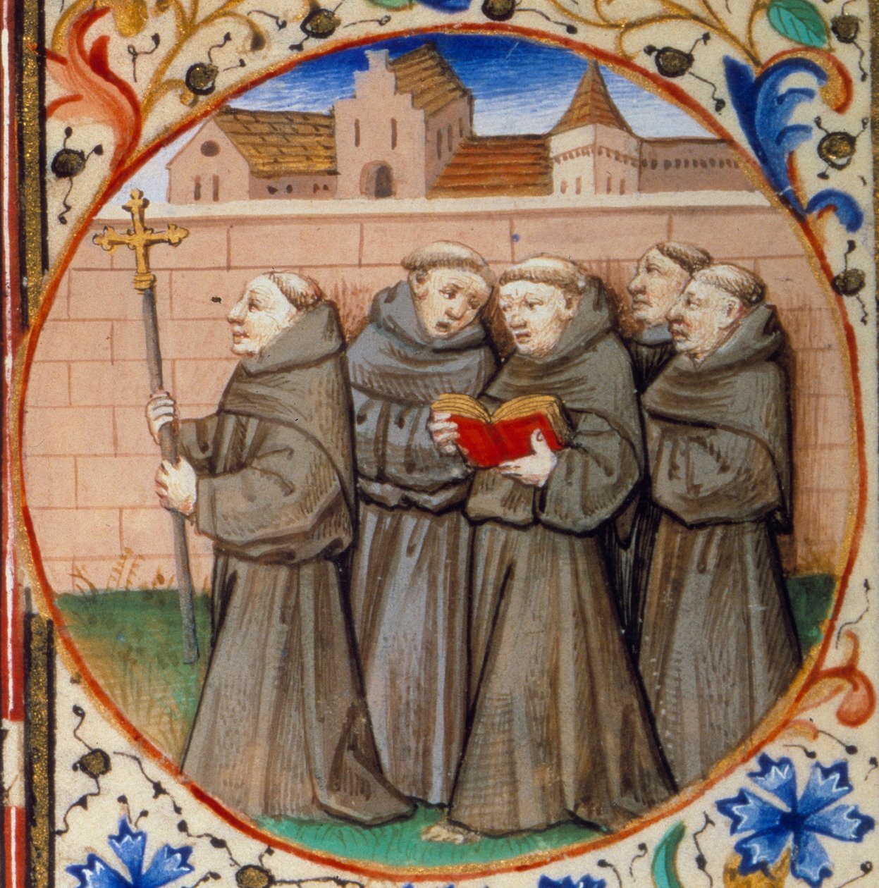 Scene of monastic life. Detail representing monks of the Order of Franciscans. Miniature taken from 