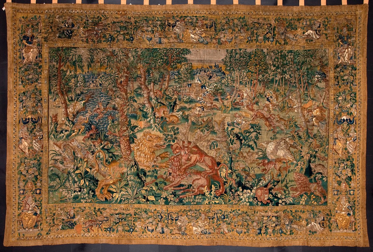 Hunting scene. Tapestry made in the manufactures of Brussels by Belgian School