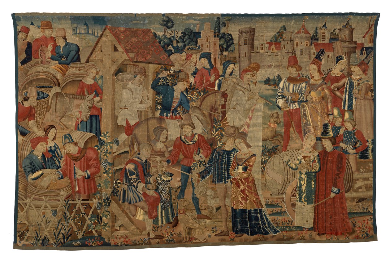 Tapestry Depicting Vintagers, from Tournai, c.1460-70 by Belgian School