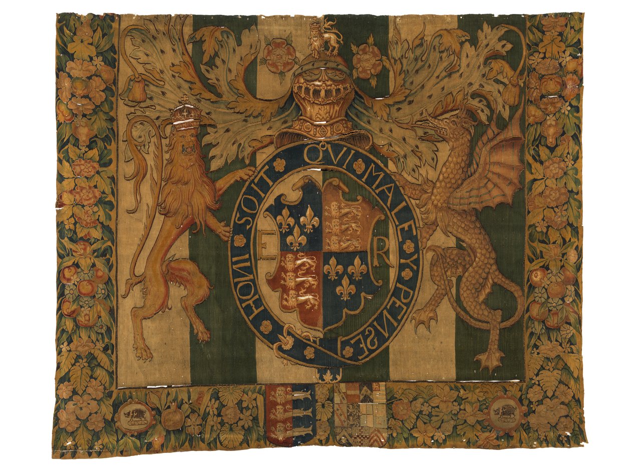 Tapestry with the Royal Arms of Edward VI and Arms of le Grys by Belgian School