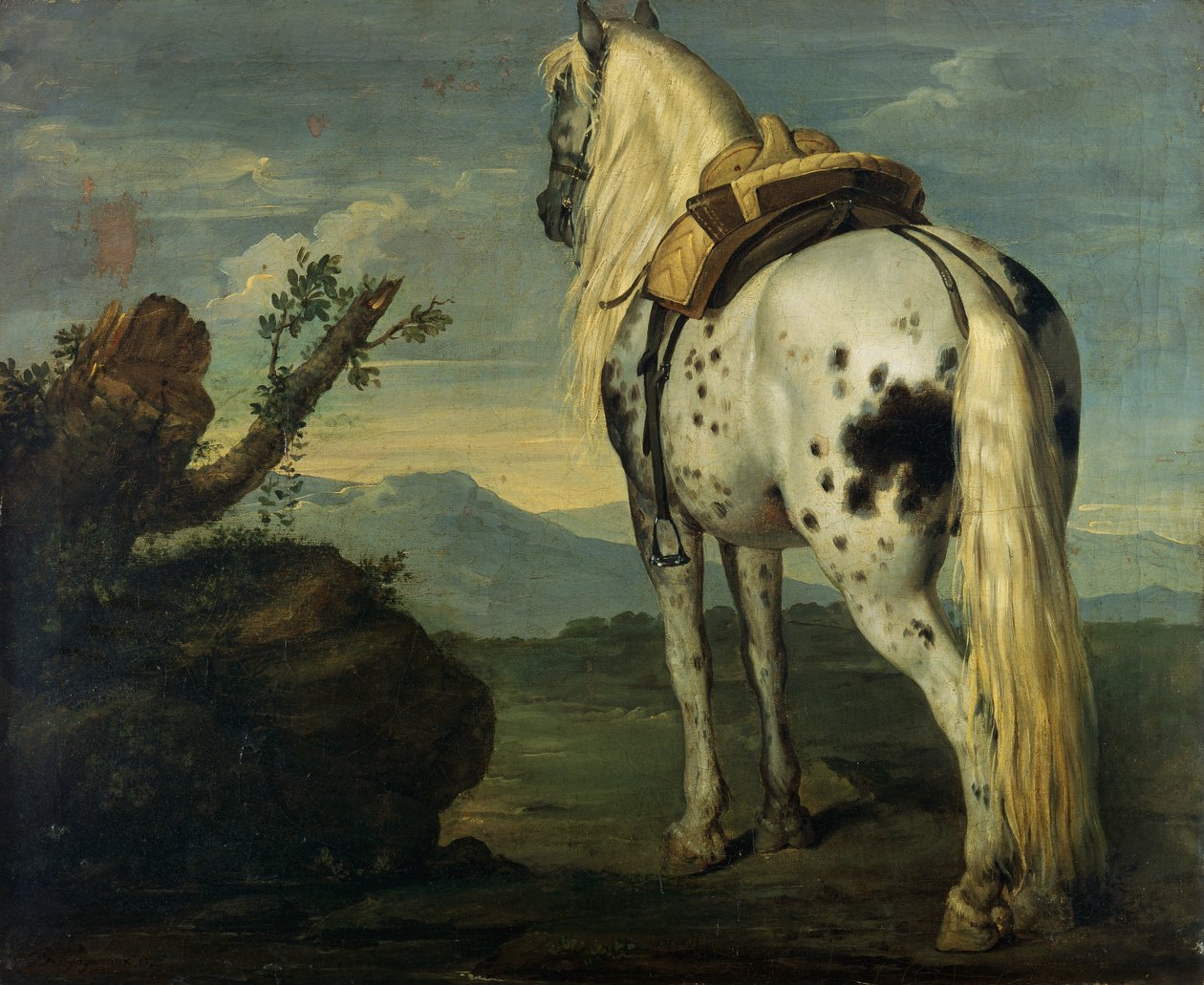 A Selle Français Horse in a Landscape by Benigne Gagnereaux