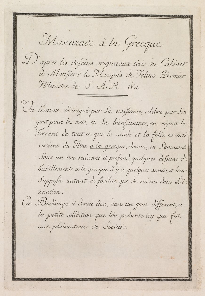 Masquerade à la Grecque: Title Page Plate 1 by Benigno Bossi
