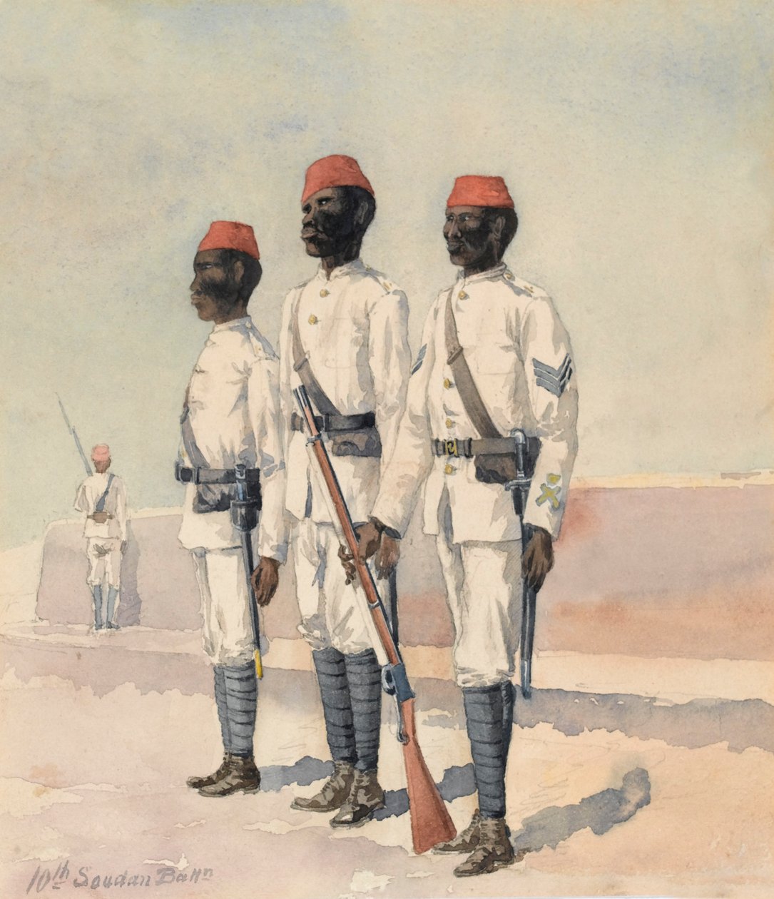 Sergeant and two Other Ranks from the 10th Sudanese Battalion, c.1889 by Benjamin Donisthorpe Alsop Donne