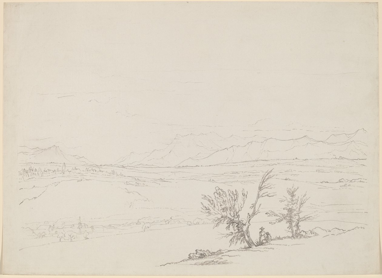 An Alpine Landscape with a Couple Seated by Trees Overlooking a Valley by Benjamin West