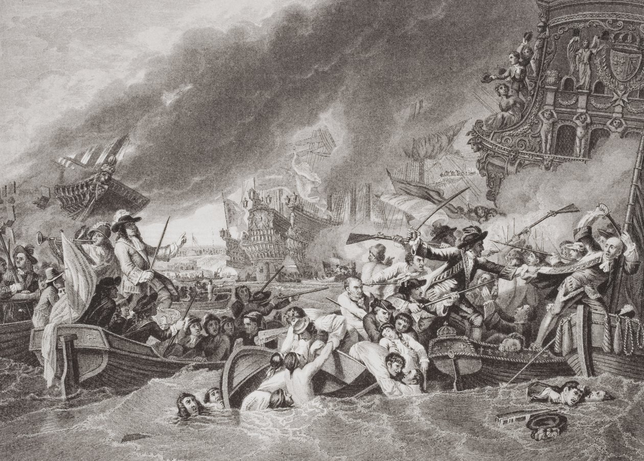 The Battle of La Hogue, Destruction of the French Fleet, May 22, 1692, from `Illustrations of English and Scottish History