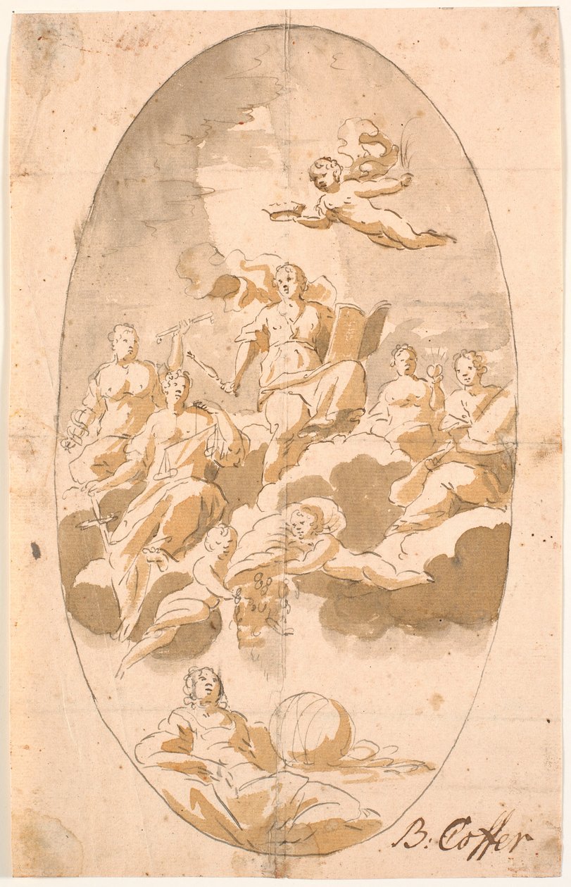 Study for ceiling painting with nine figures, oval by Benoît Le Coffre