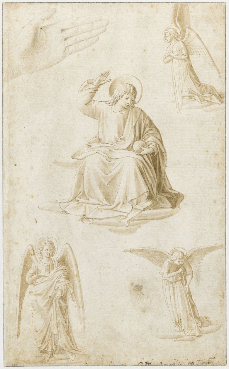 Studies of a Hand, Three Angels and Christ as Salvator Mundi, Second Half of the 15th Century by Benozzo Gozzoli