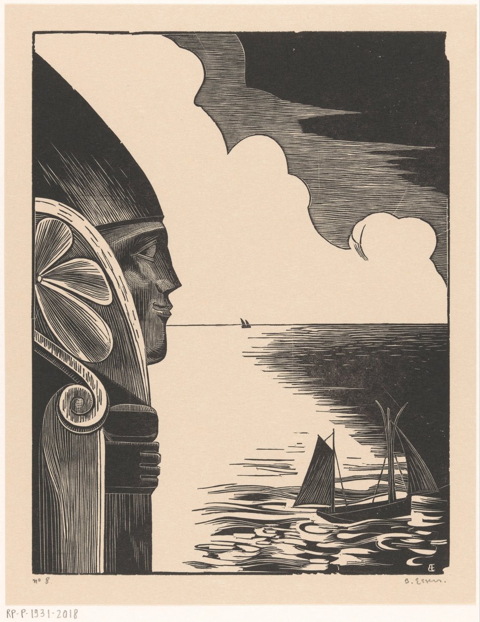 Statue of Saint Nicholas by the Harbor of Tréboul by Bernard Essers (signed by artist)