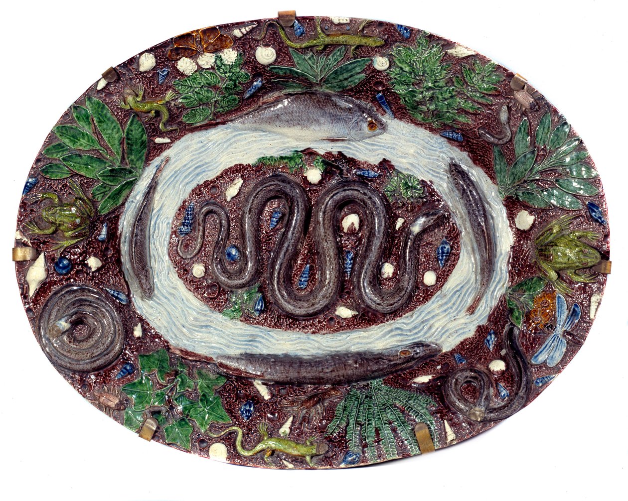 Faience dish with snakes and batrachians by Bernard Palissy