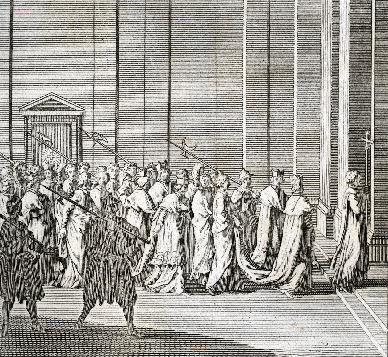 Different Stages of the Conclave, Meeting of Cardinals for the Election of a New Pope: The Entrance of the Cardinals in the Sistine Chapel (Vatican: Entrance of the Cardinals) Engraving from 