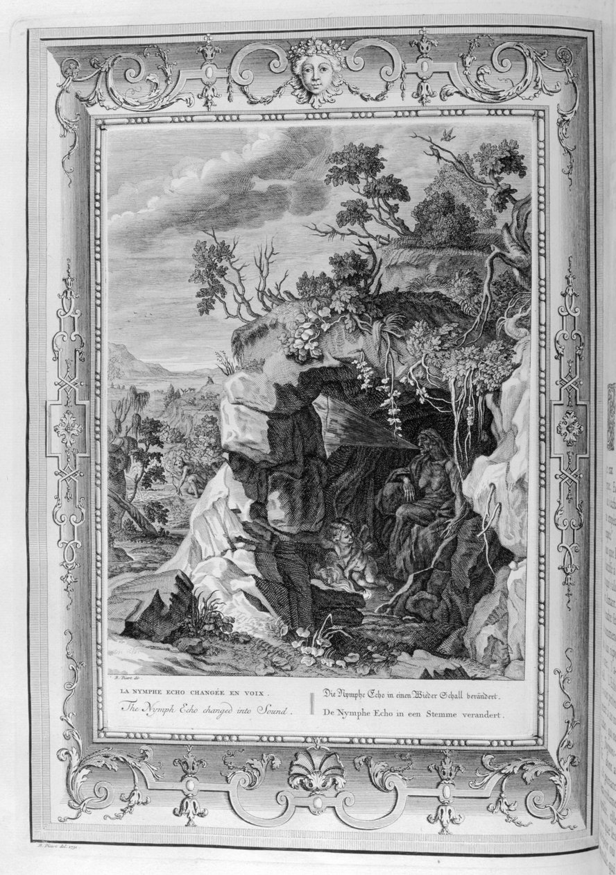 Echo has Her Voice Changed to Sound Like an Old Woman (engraving) by Bernard Picart
