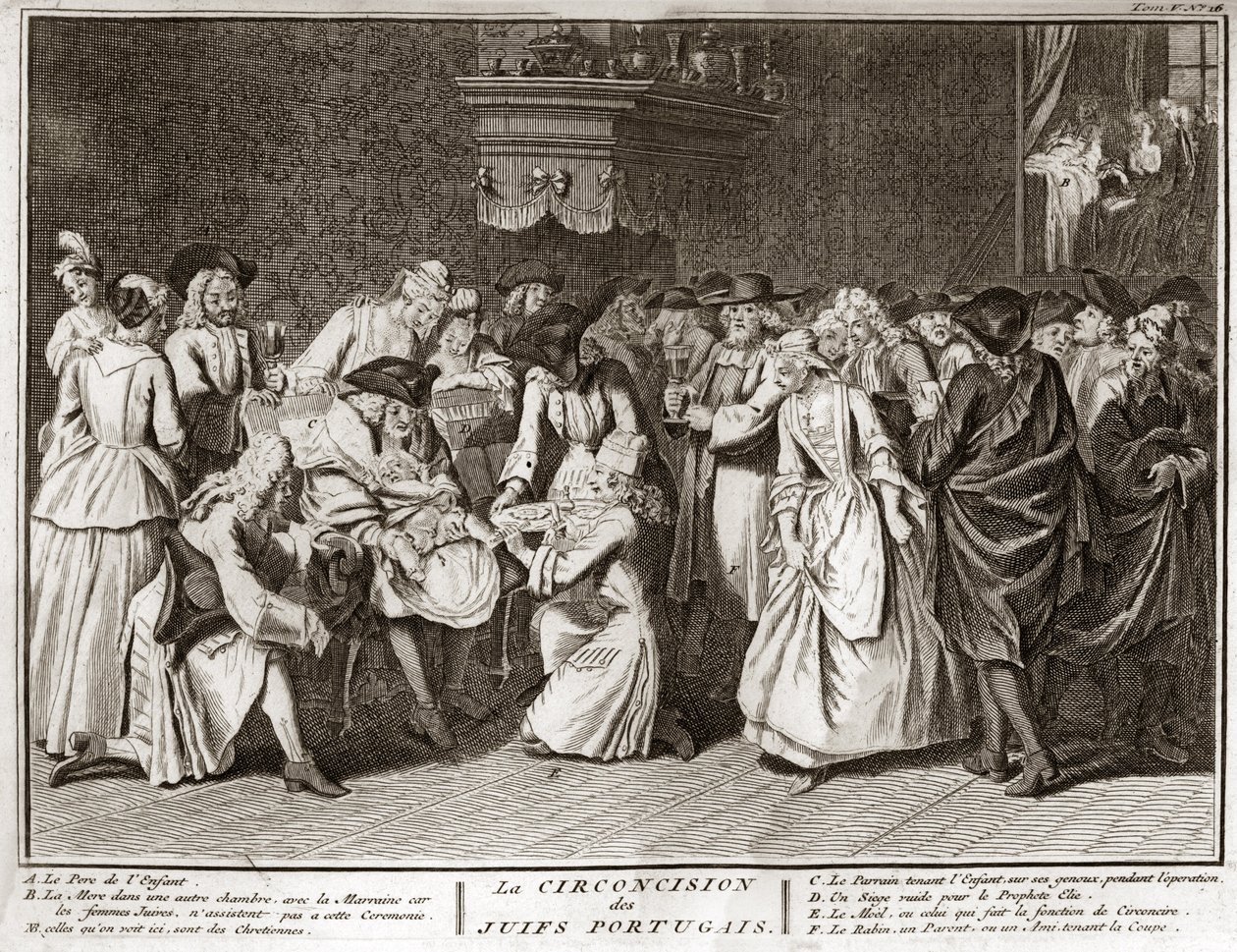 Circumcision Ceremony in the Jewish Portuguese Community (engraving) by Bernard Picart