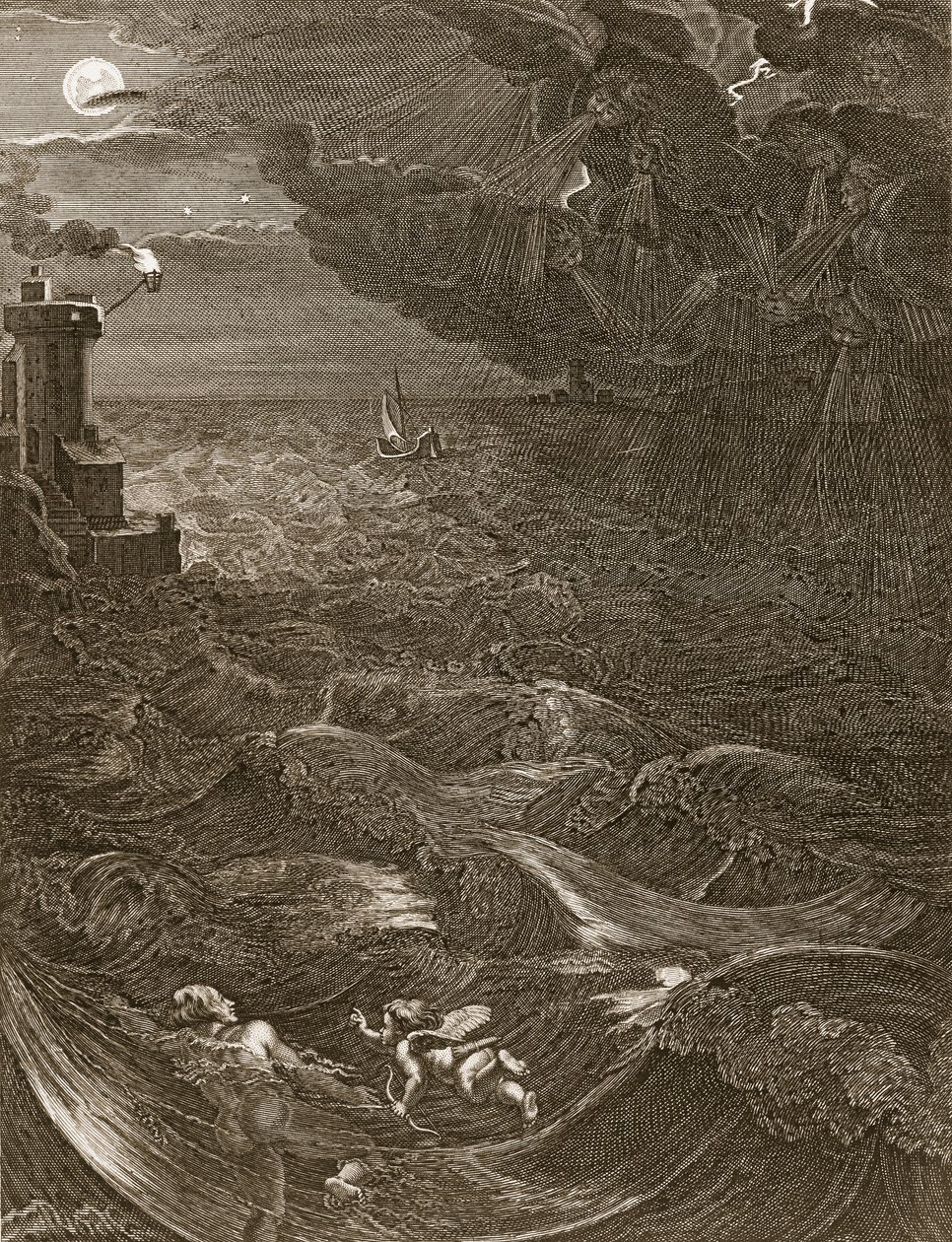 Leander Swims Over the Hellespont to Meet his Mistress Hero by Bernard Picart