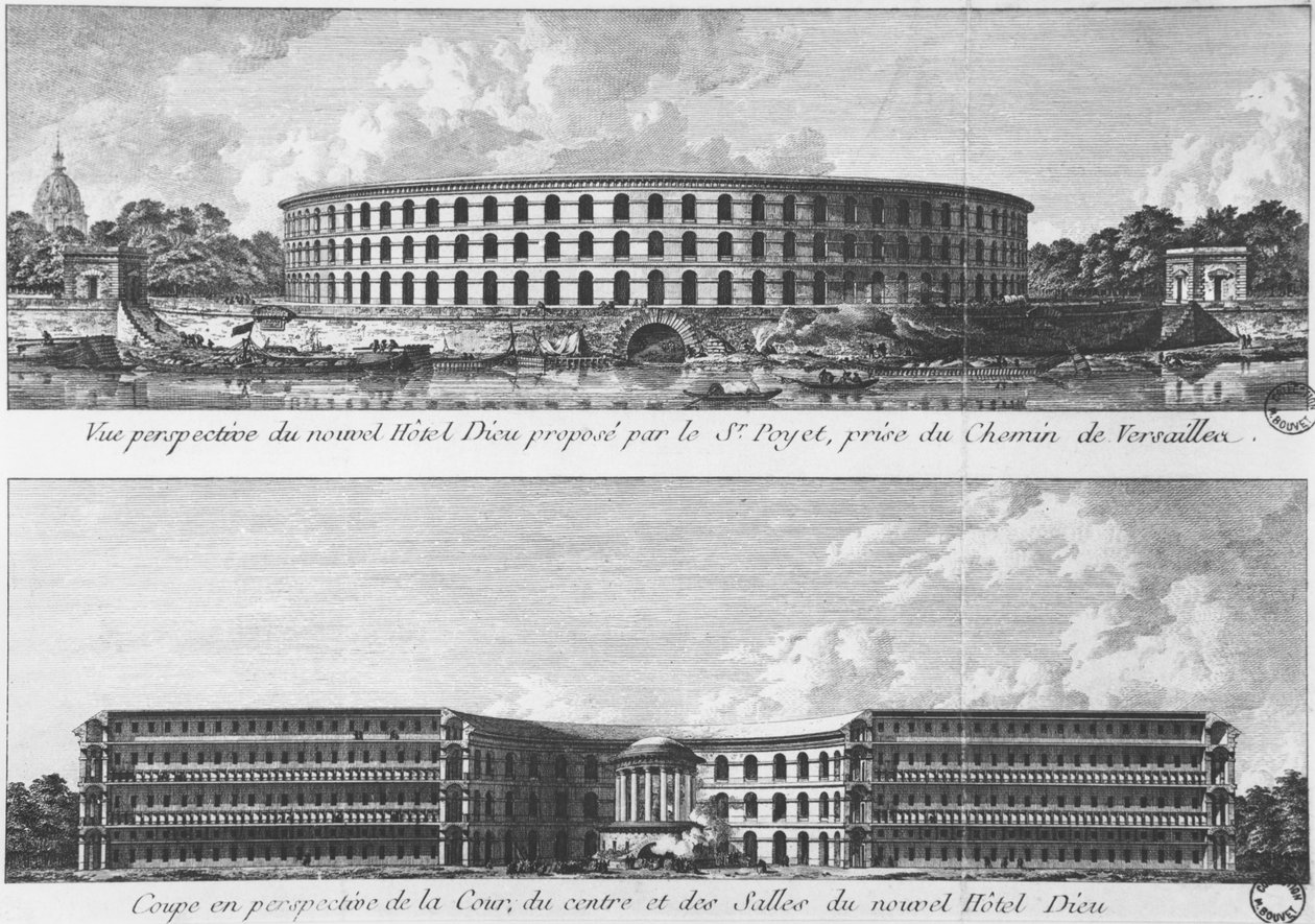 Project for the Transfer of a New Hotel-Dieu on the Ile aux Cygnes, Paris, c.1787 by Bernard Poyet