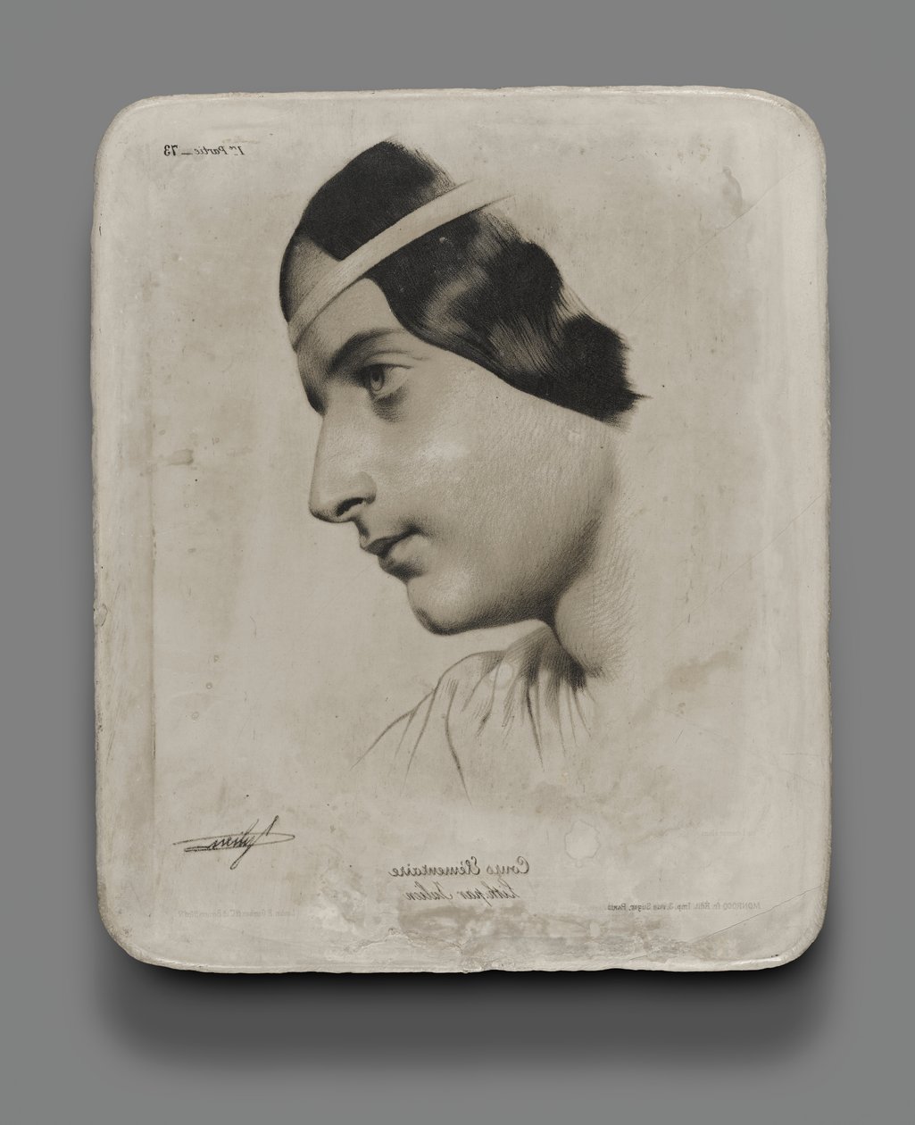 Lithographic Stone for Head of a Woman for a Model Book by Bernard Romain Julien